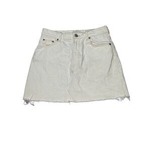 Zara Skirt Womens Medium White Denim Raw Hem Mini Short Distressed Fringe